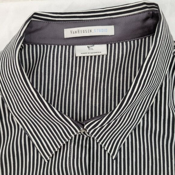 Van Heusen Shirt Women's XXL Charcoal White Stripe Long Sleeve Button Up Collar - Picture 10 of 12